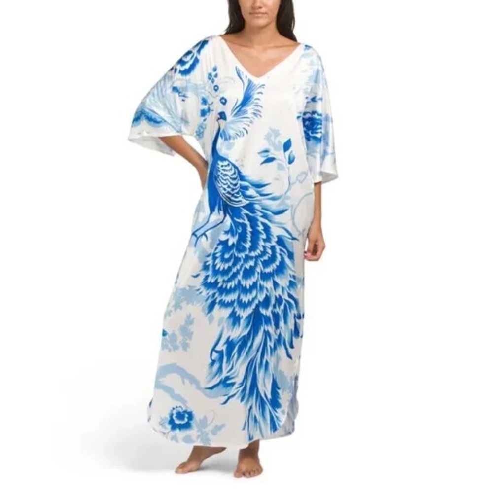 Dalia MacPhee Satin Kaftan Peacock Dress